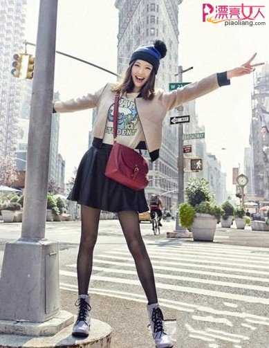  唐嫣纽约时尚街拍 变身时尚icon